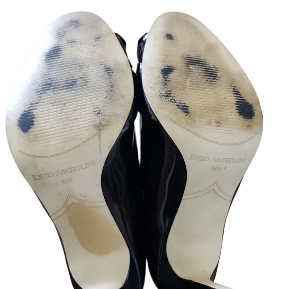 Enzo Angiolini Elegant Black Peep-Toe Heels With Ruffle And Bow Accent - Picture 5 of 5